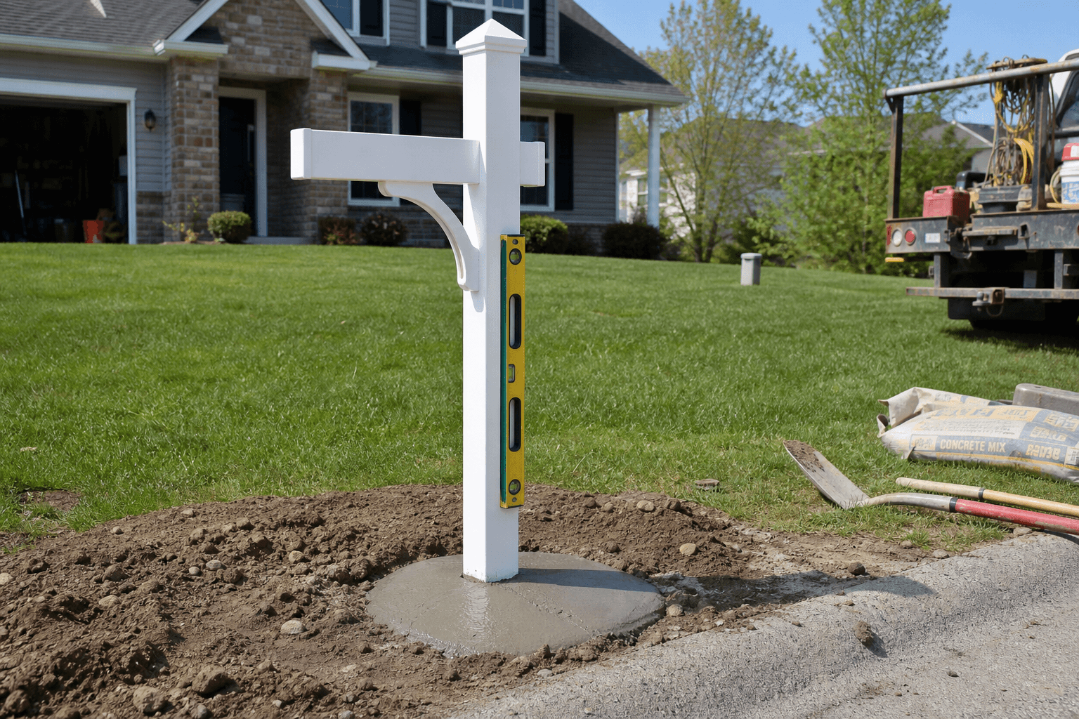 New post set in fresh concrete — Katy, TX