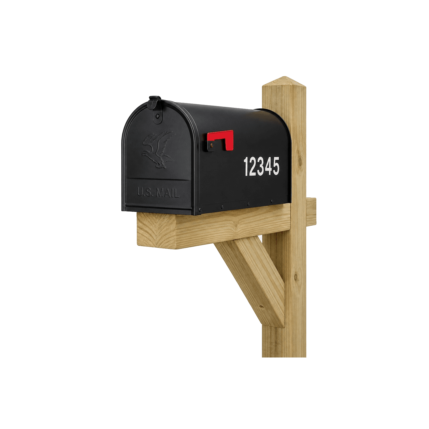 The Classic mailbox and braced wood post from the Mailbox Bros catalog